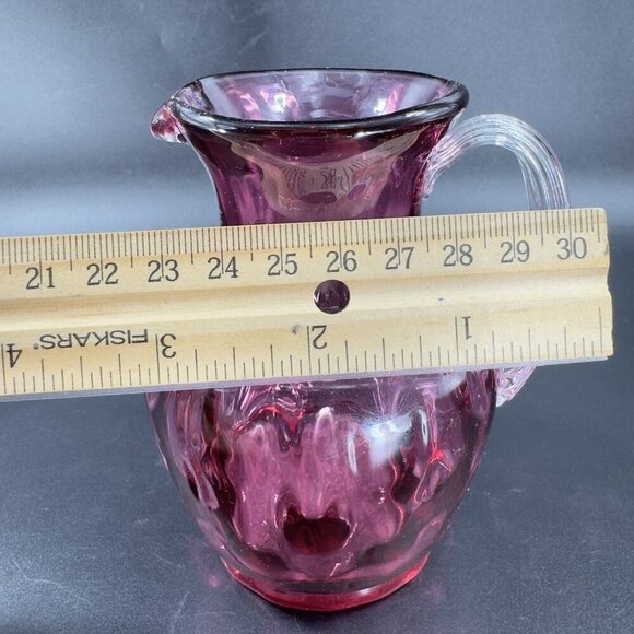 Vintage Pilgrim Glass Cranberry Optic Glass Pitcher Small Creamer Hand Blown VTG - Picture 4 of 14